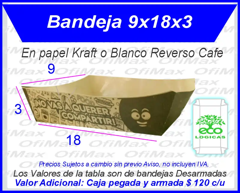 bandejas de carton ecologicas para comidas rapidas 9x18x3, Bogota, Colombia
